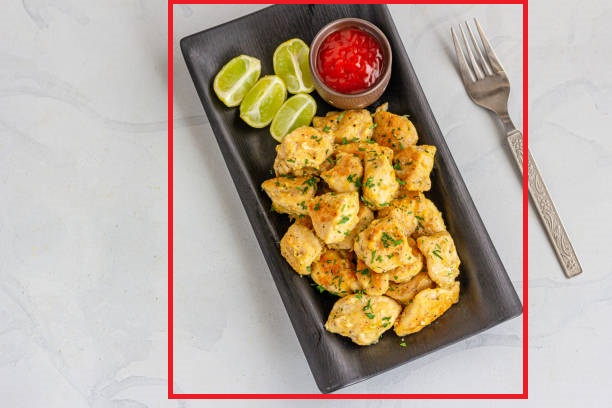 Food items in tray